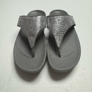 Fitflop Silver, Gray Lulu Superglitz Toe Post Slide Sandal Casual Womens Size: 8